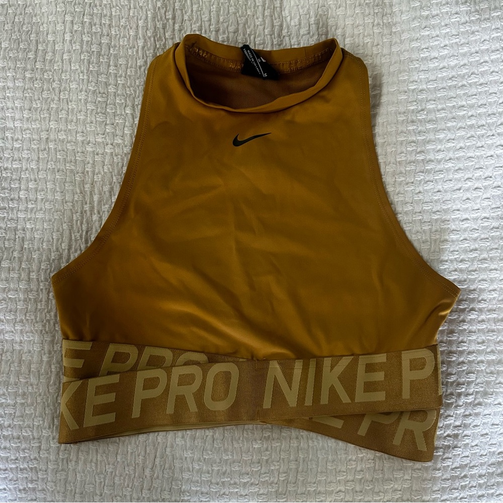 Nike Pro Crop Tank Top Gold Medium